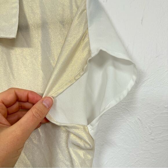 Vero Moda Gold Sparkle Short Sleeve Button Down Shirt Womens M Boxy Fit Slouchy - Picture 7 of 10